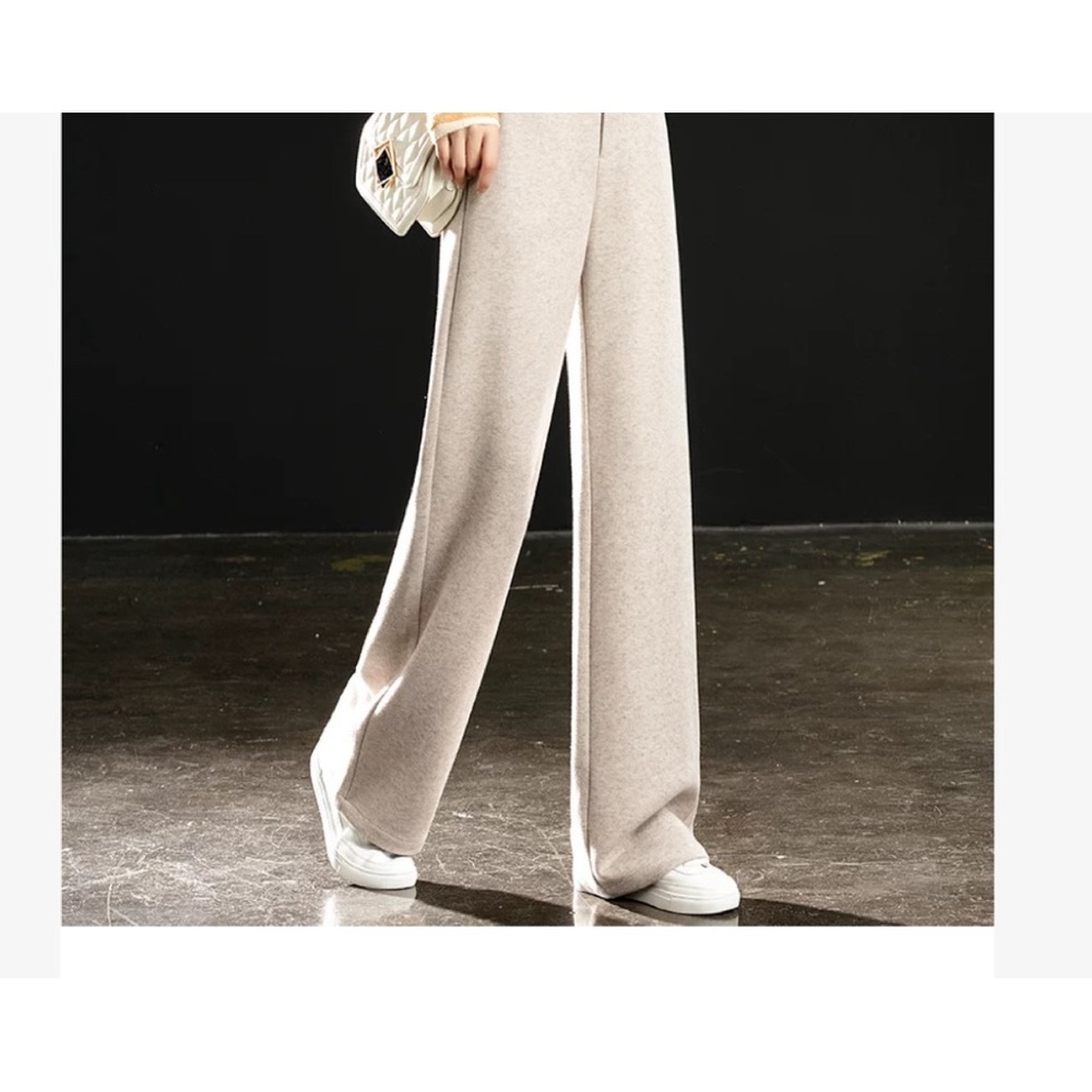 Elegant Cream Women's Wide-Leg Pants